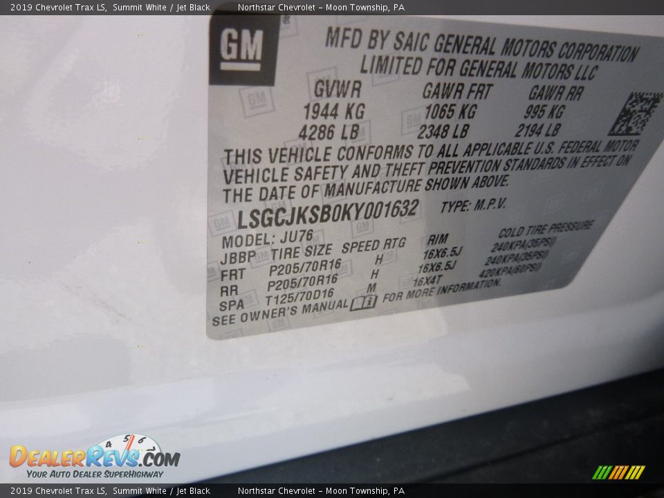 2019 Chevrolet Trax LS Summit White / Jet Black Photo #16