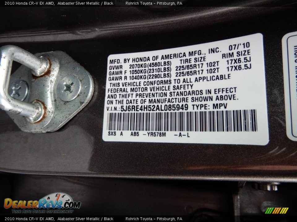 2010 Honda CR-V EX AWD Alabaster Silver Metallic / Black Photo #27