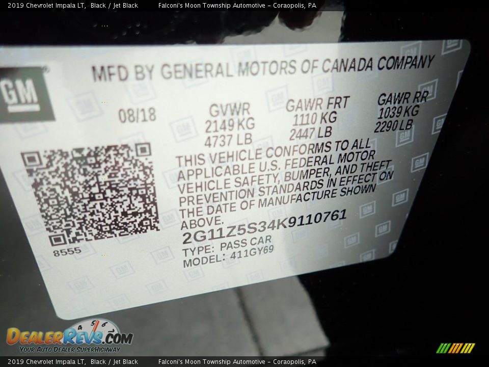 2019 Chevrolet Impala LT Black / Jet Black Photo #23