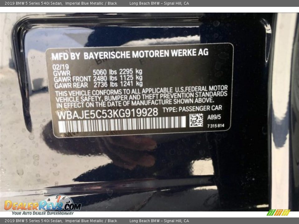 2019 BMW 5 Series 540i Sedan Imperial Blue Metallic / Black Photo #8