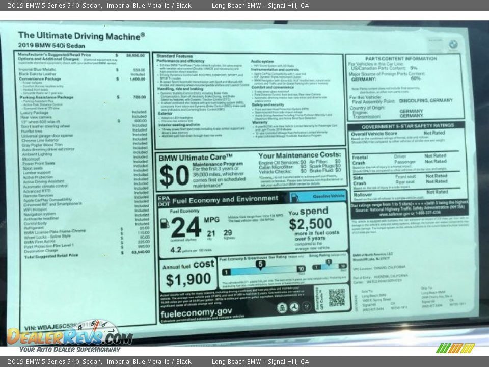2019 BMW 5 Series 540i Sedan Imperial Blue Metallic / Black Photo #11