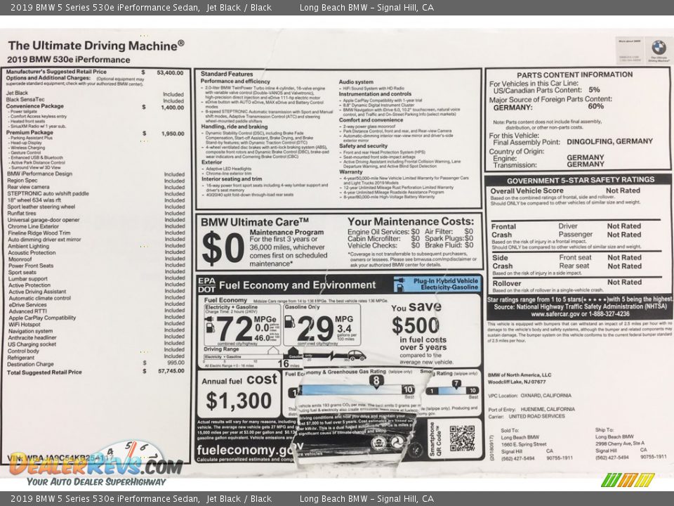 2019 BMW 5 Series 530e iPerformance Sedan Jet Black / Black Photo #10