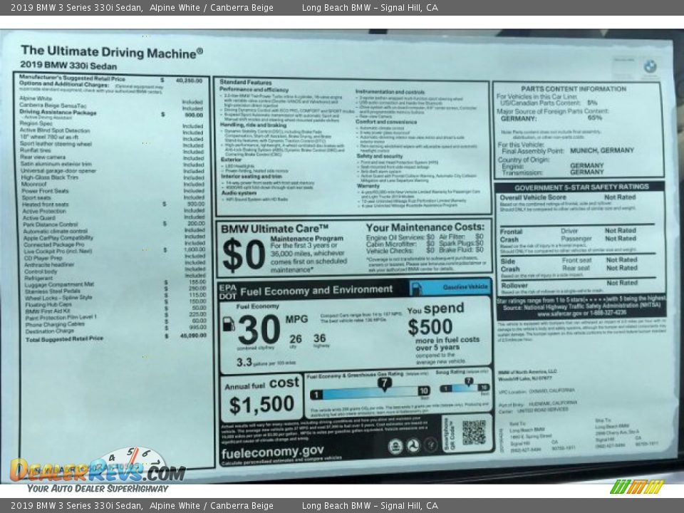 2019 BMW 3 Series 330i Sedan Alpine White / Canberra Beige Photo #11