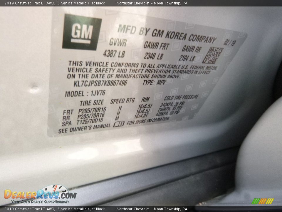 2019 Chevrolet Trax LT AWD Silver Ice Metallic / Jet Black Photo #12