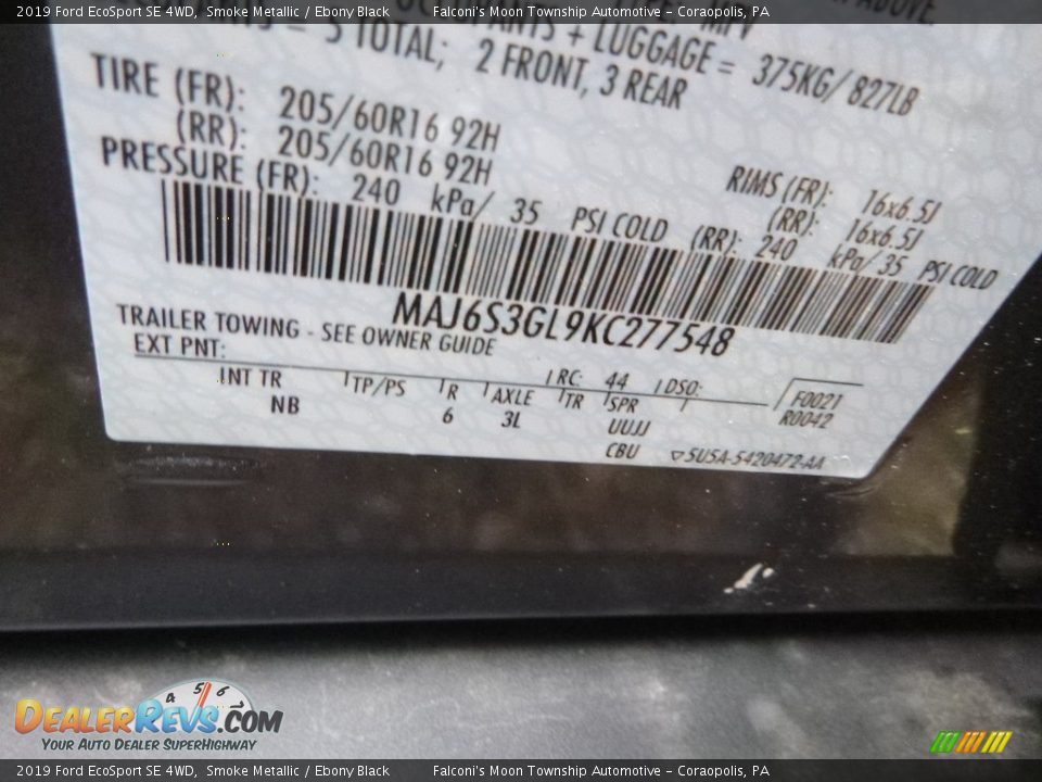 2019 Ford EcoSport SE 4WD Smoke Metallic / Ebony Black Photo #12