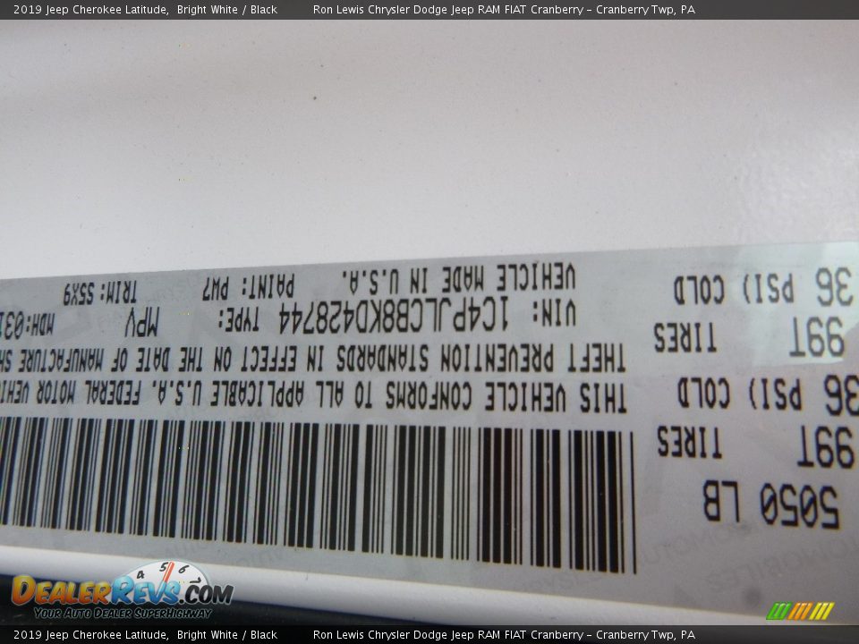 2019 Jeep Cherokee Latitude Bright White / Black Photo #14