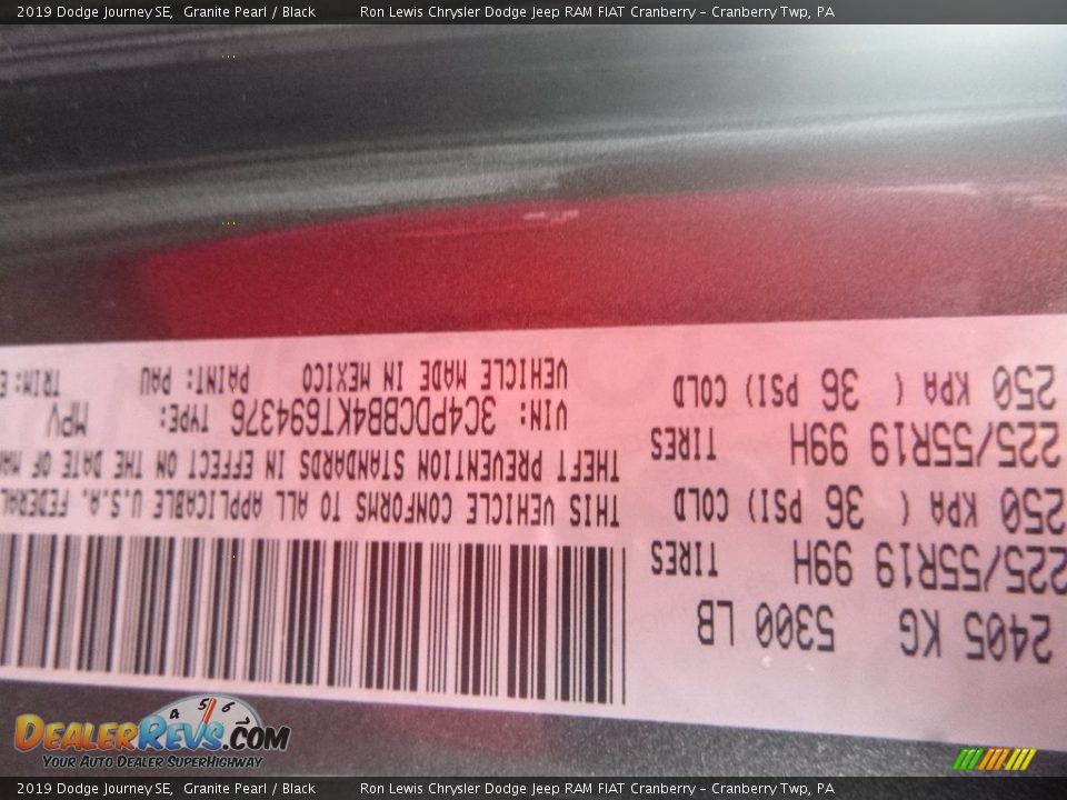 2019 Dodge Journey SE Granite Pearl / Black Photo #13