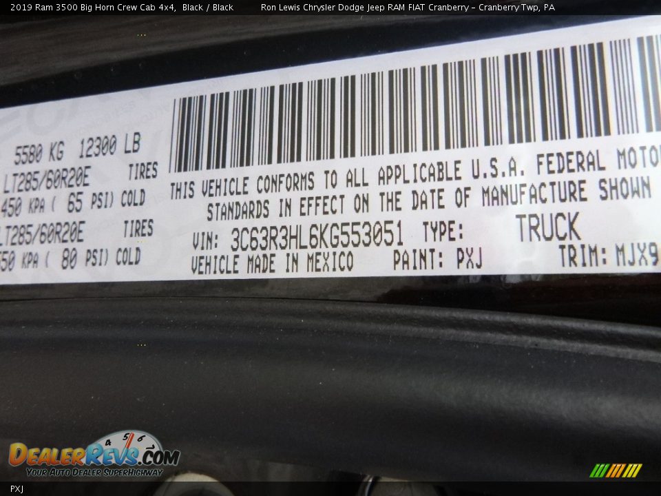 Ram Color Code PXJ Black