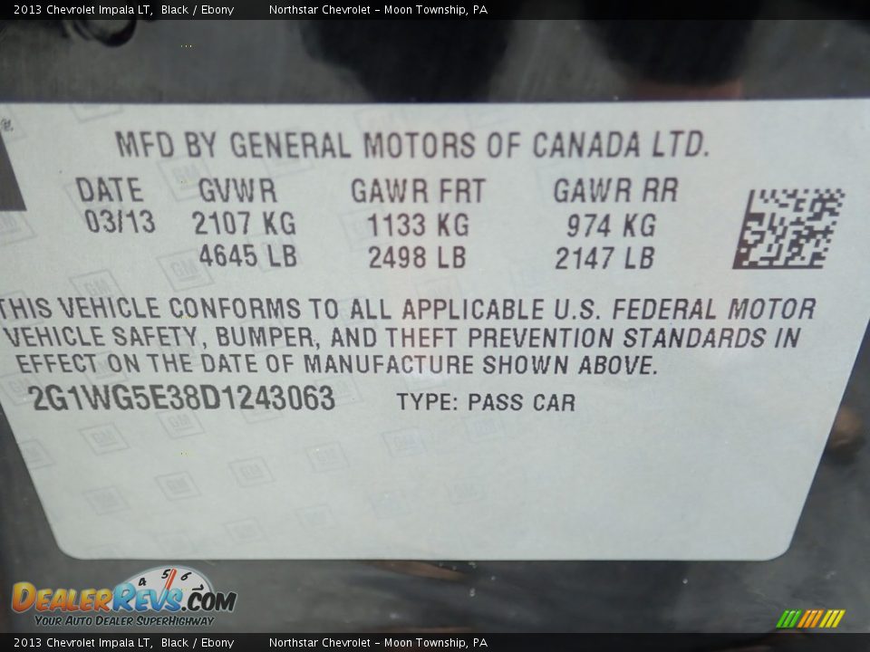 2013 Chevrolet Impala LT Black / Ebony Photo #14