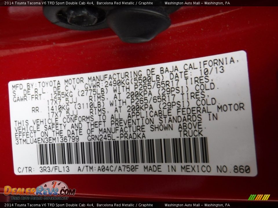 2014 Toyota Tacoma V6 TRD Sport Double Cab 4x4 Barcelona Red Metallic / Graphite Photo #27