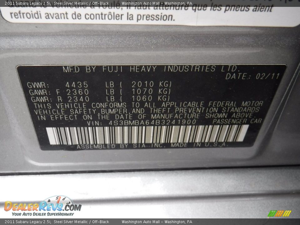 2011 Subaru Legacy 2.5i Steel Silver Metallic / Off-Black Photo #24