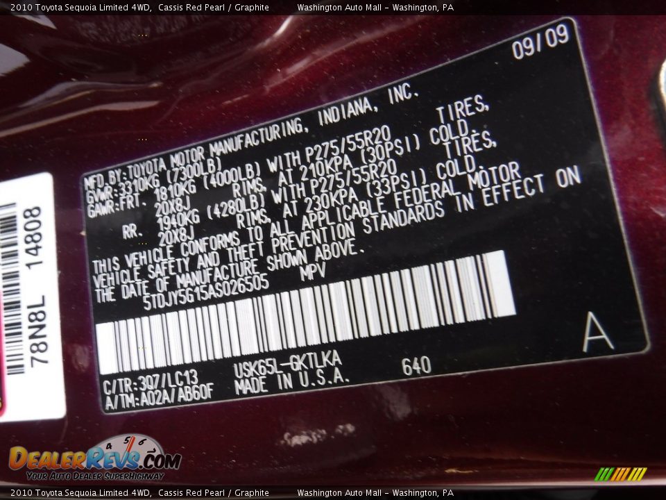 2010 Toyota Sequoia Limited 4WD Cassis Red Pearl / Graphite Photo #29