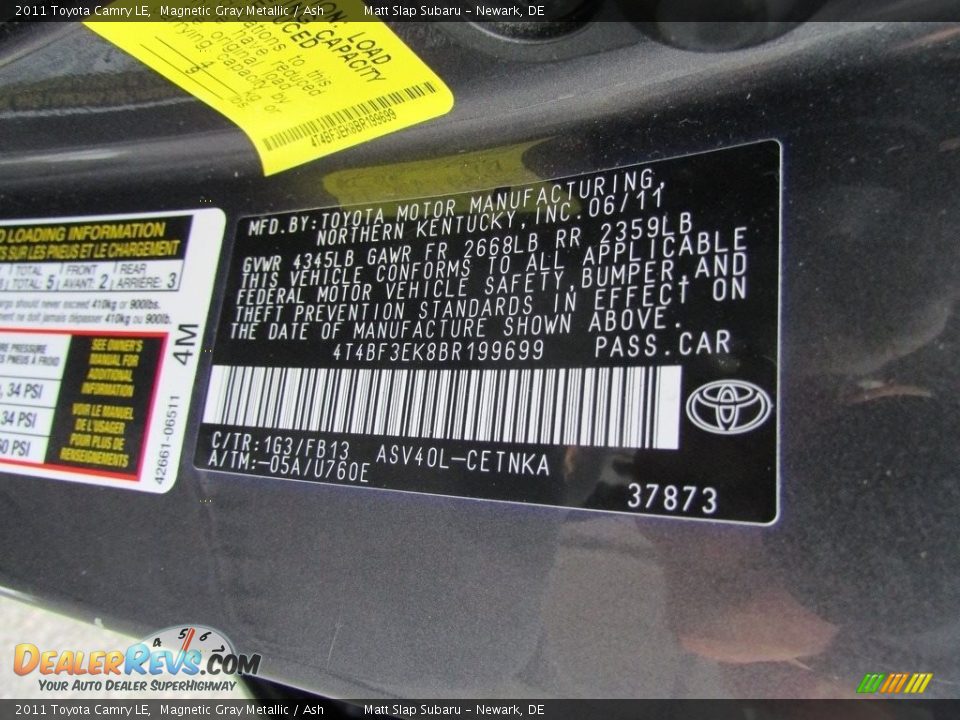 2011 Toyota Camry LE Magnetic Gray Metallic / Ash Photo #28