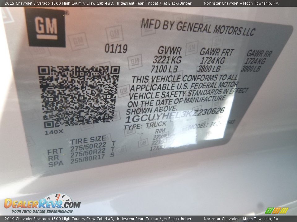2019 Chevrolet Silverado 1500 High Country Crew Cab 4WD Iridescent Pearl Tricoat / Jet Black/Umber Photo #15