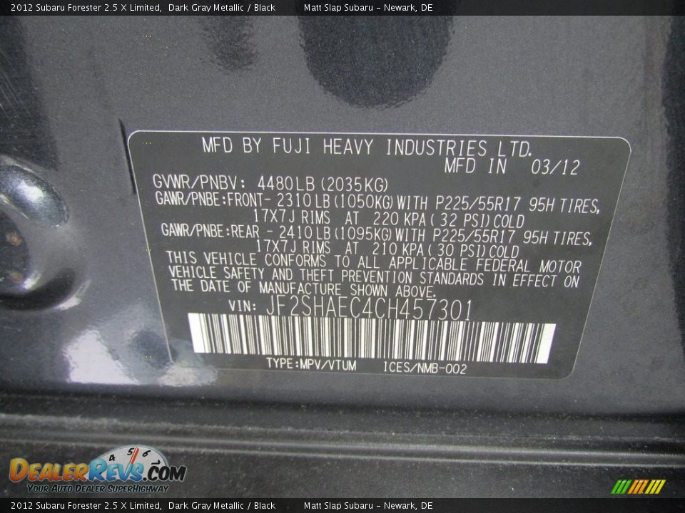 2012 Subaru Forester 2.5 X Limited Dark Gray Metallic / Black Photo #31