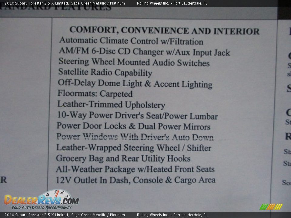 2010 Subaru Forester 2.5 X Limited Sage Green Metallic / Platinum Photo #32