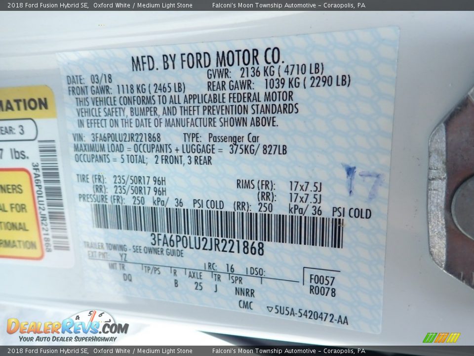 2018 Ford Fusion Hybrid SE Oxford White / Medium Light Stone Photo #23