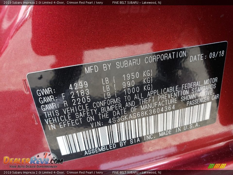 2019 Subaru Impreza 2.0i Limited 4-Door Crimson Red Pearl / Ivory Photo #28