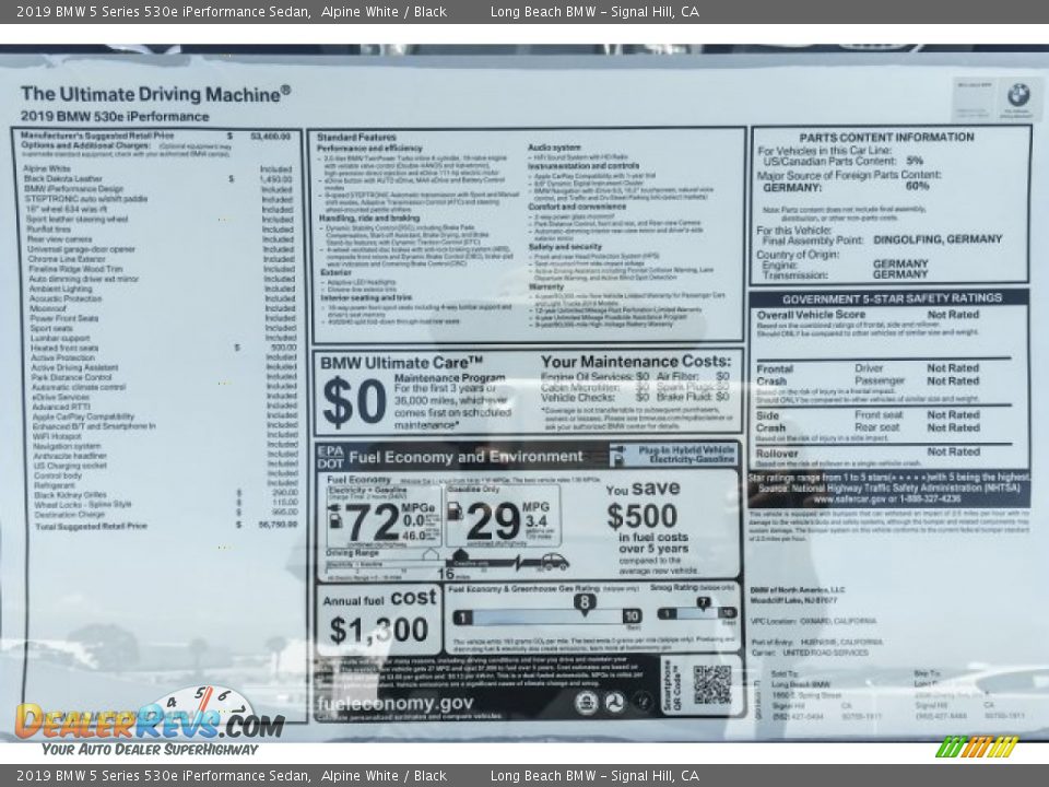 2019 BMW 5 Series 530e iPerformance Sedan Alpine White / Black Photo #10