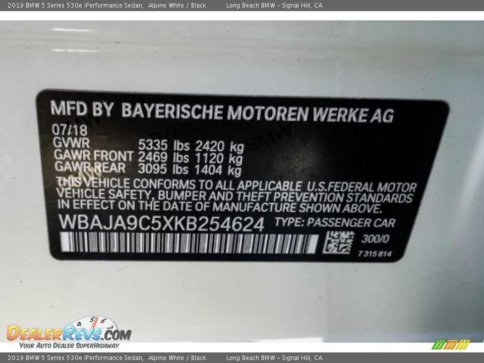 2019 BMW 5 Series 530e iPerformance Sedan Alpine White / Black Photo #11