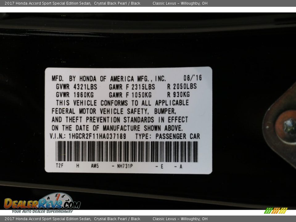 2017 Honda Accord Sport Special Edition Sedan Crystal Black Pearl / Black Photo #23