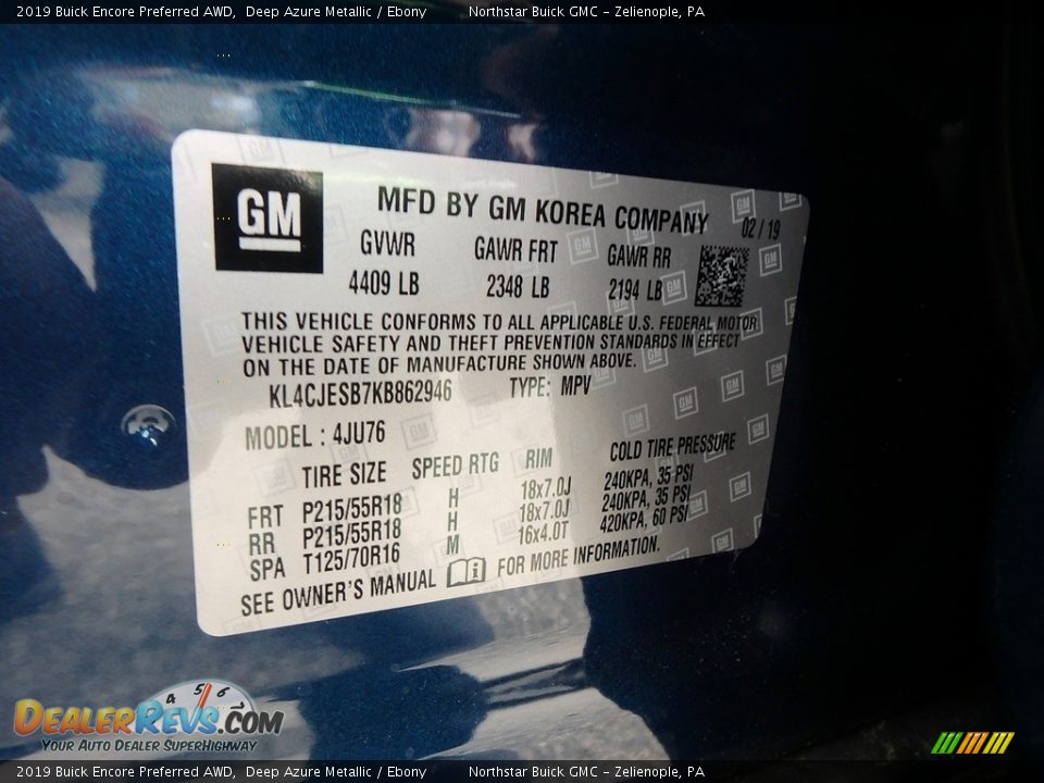 2019 Buick Encore Preferred AWD Deep Azure Metallic / Ebony Photo #16