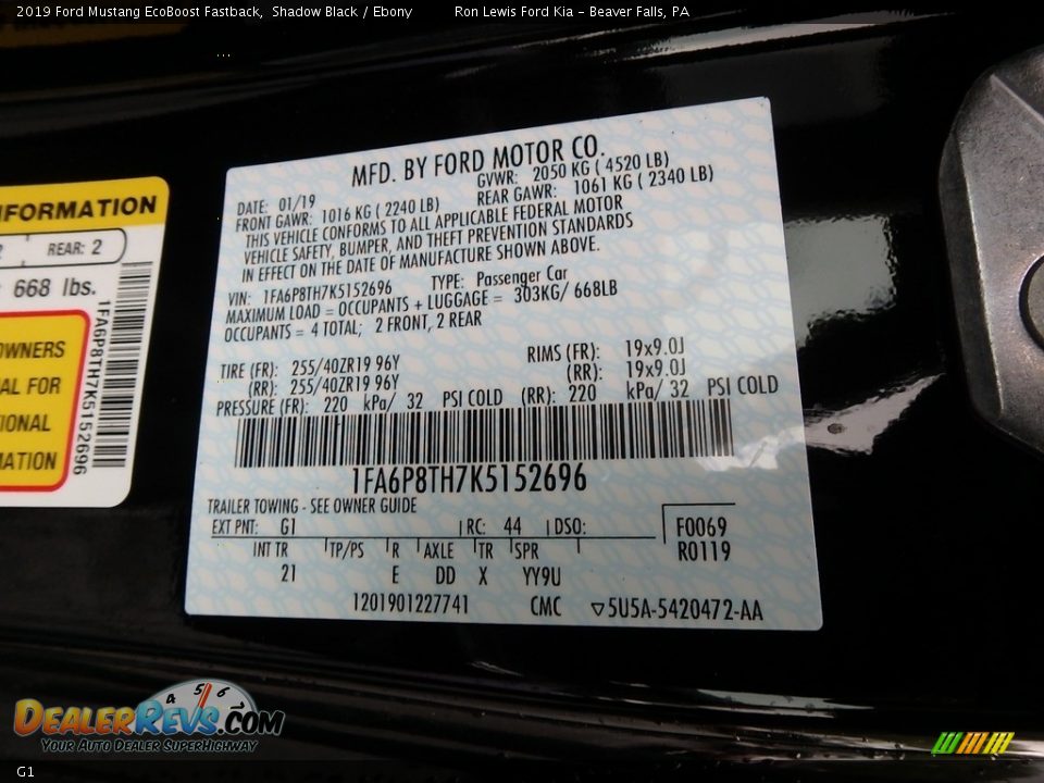 Ford Color Code G1 Shadow Black