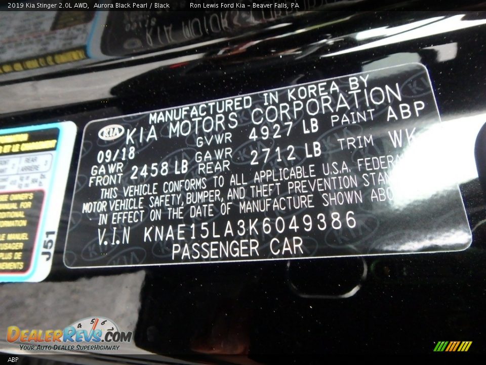 Kia Color Code ABP Aurora Black Pearl