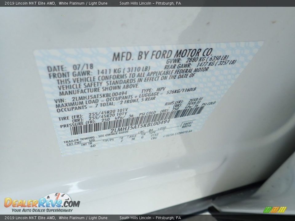 2019 Lincoln MKT Elite AWD White Platinum / Light Dune Photo #23