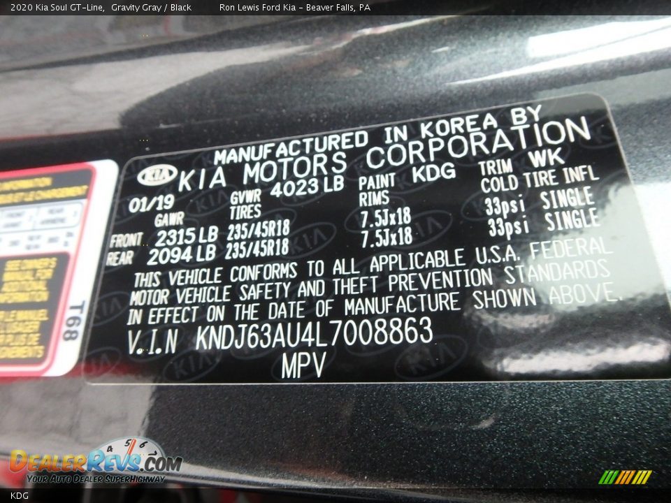 Kia Color Code KDG Gravity Gray