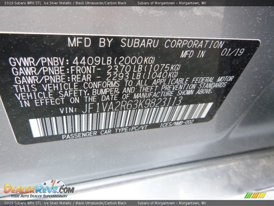 2019 Subaru WRX STI Ice Silver Metallic / Black Ultrasuede/Carbon Black Photo #15