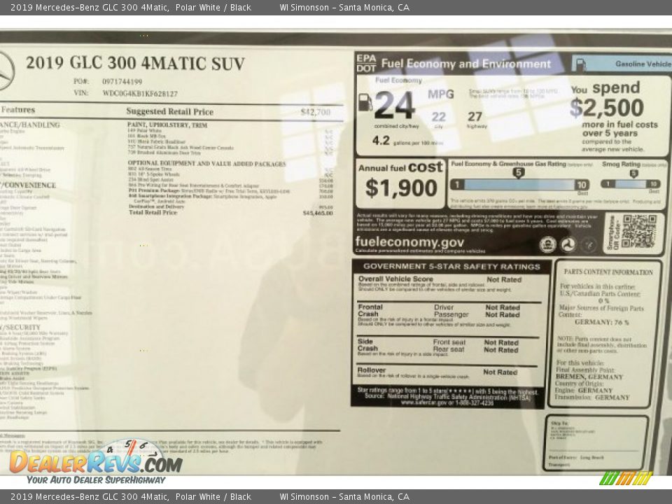 2019 Mercedes-Benz GLC 300 4Matic Polar White / Black Photo #10