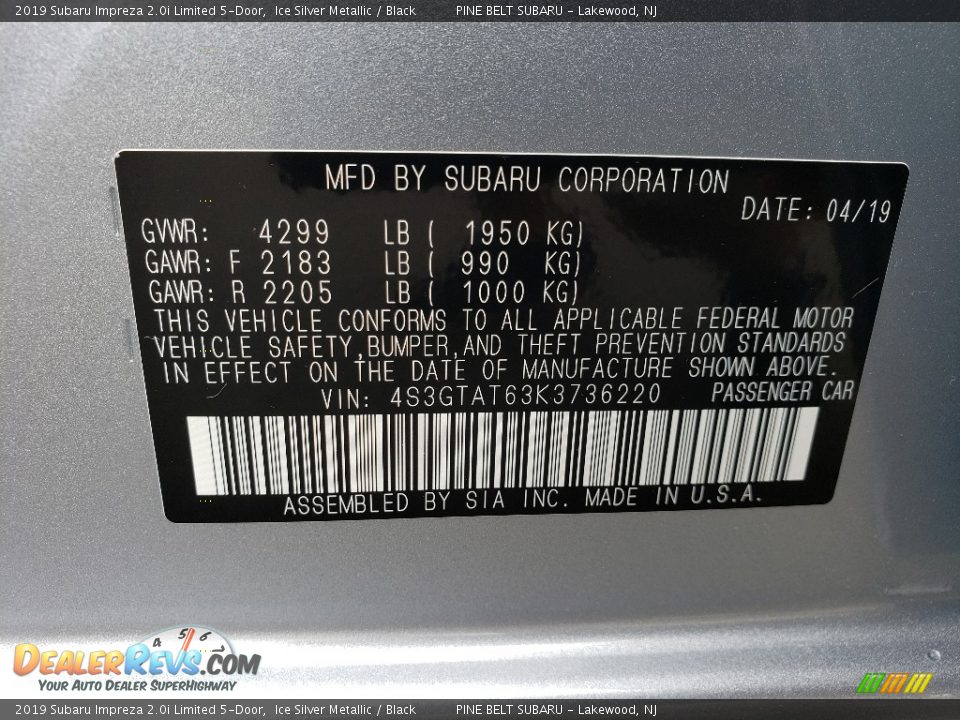 2019 Subaru Impreza 2.0i Limited 5-Door Ice Silver Metallic / Black Photo #10