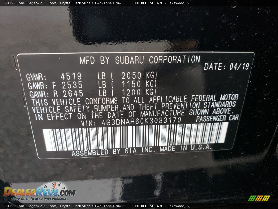 2019 Subaru Legacy 2.5i Sport Crystal Black Silica / Two-Tone Gray Photo #9