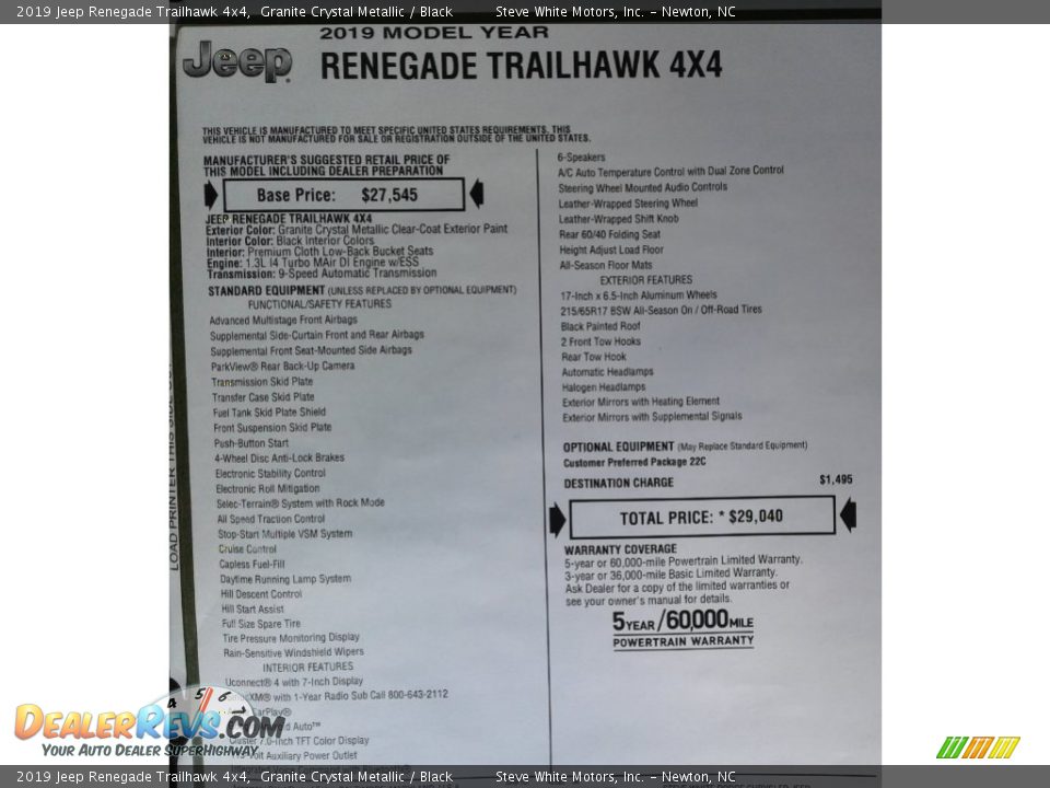 2019 Jeep Renegade Trailhawk 4x4 Granite Crystal Metallic / Black Photo #33