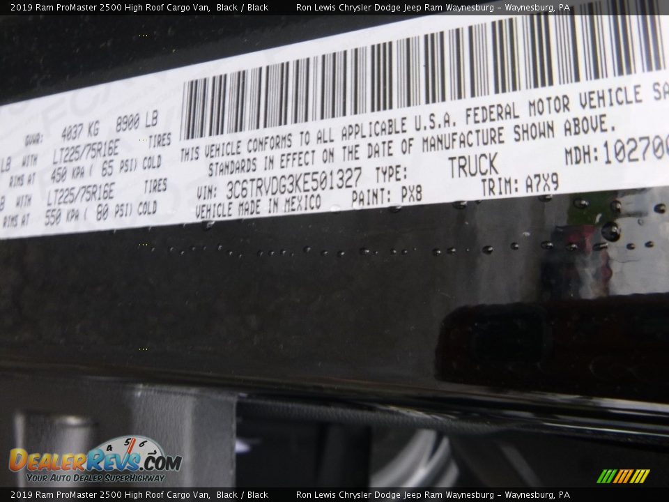 2019 Ram ProMaster 2500 High Roof Cargo Van Black / Black Photo #15