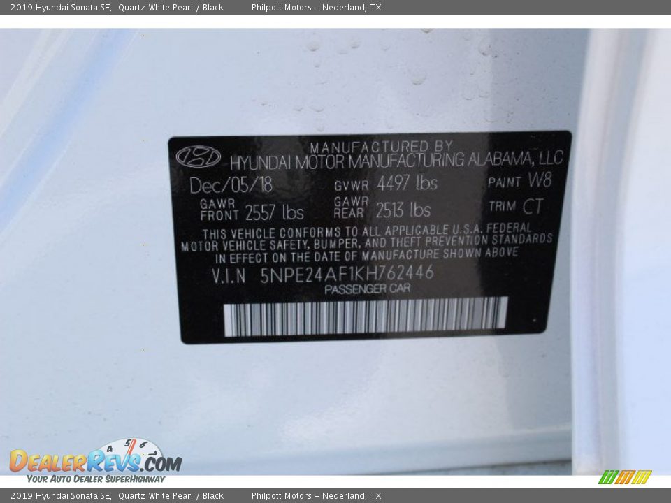 2019 Hyundai Sonata SE Quartz White Pearl / Black Photo #18