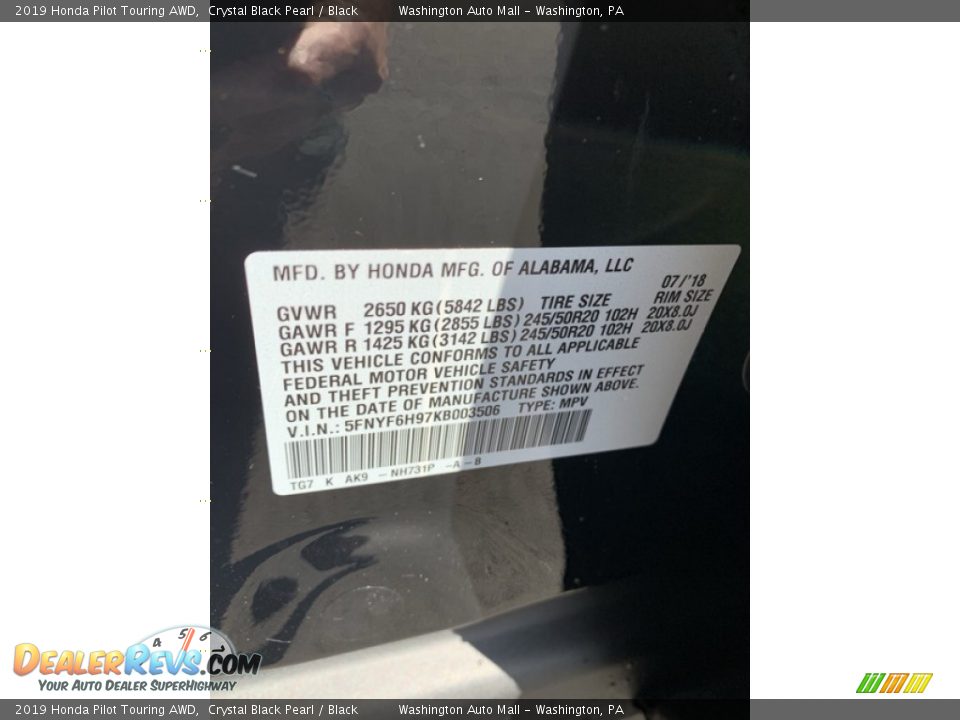 2019 Honda Pilot Touring AWD Crystal Black Pearl / Black Photo #14