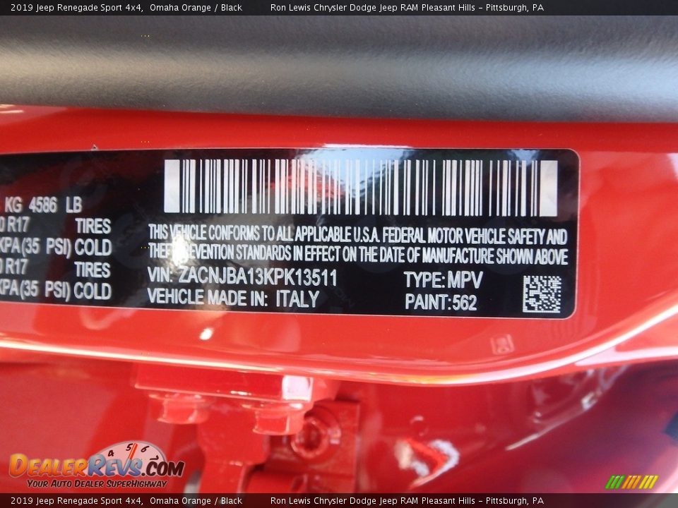 2019 Jeep Renegade Sport 4x4 Omaha Orange / Black Photo #15