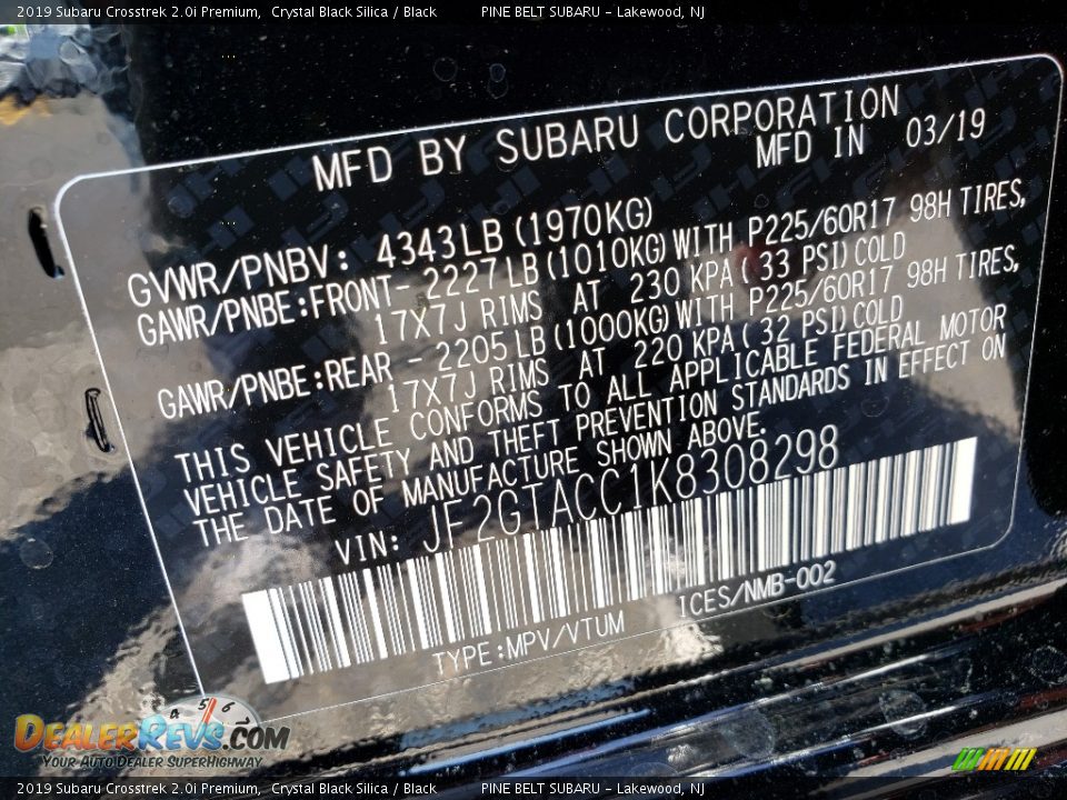 2019 Subaru Crosstrek 2.0i Premium Crystal Black Silica / Black Photo #9