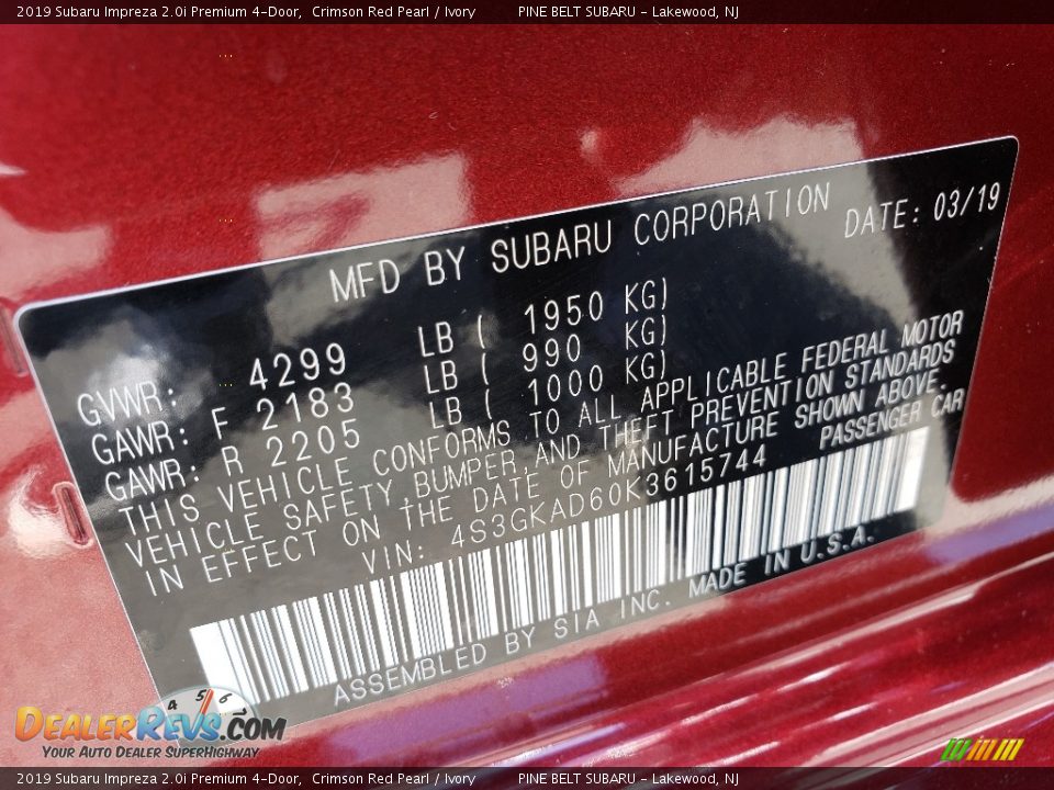 2019 Subaru Impreza 2.0i Premium 4-Door Crimson Red Pearl / Ivory Photo #9