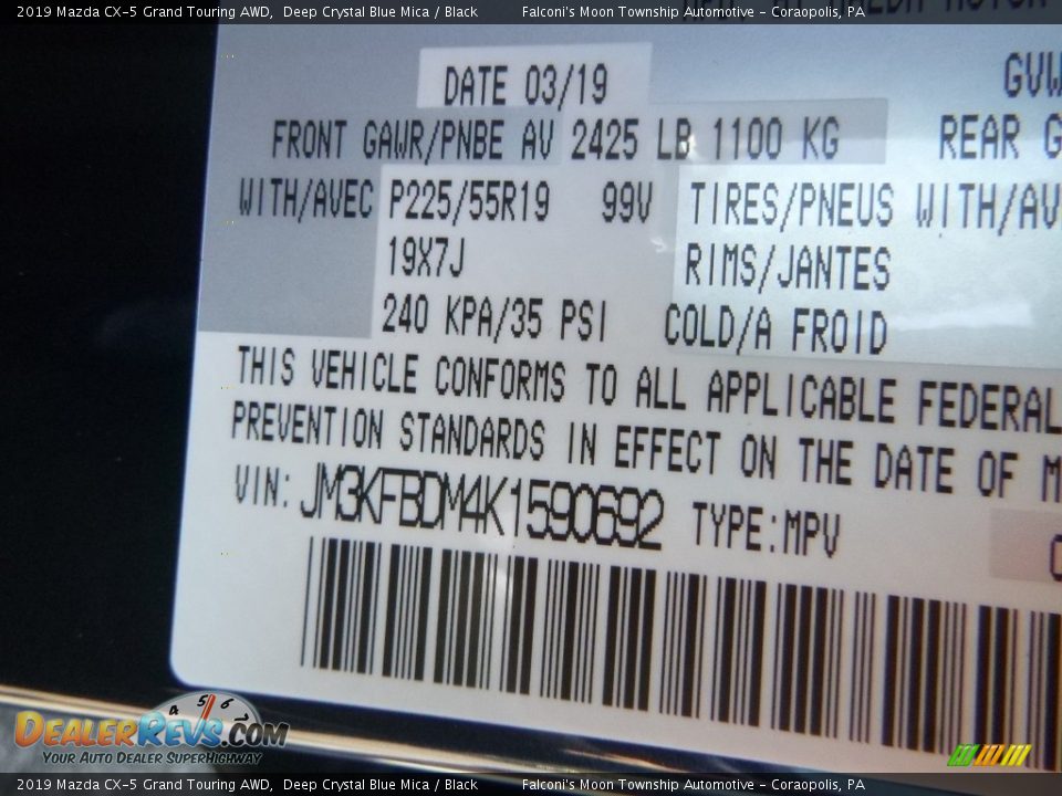2019 Mazda CX-5 Grand Touring AWD Deep Crystal Blue Mica / Black Photo #12