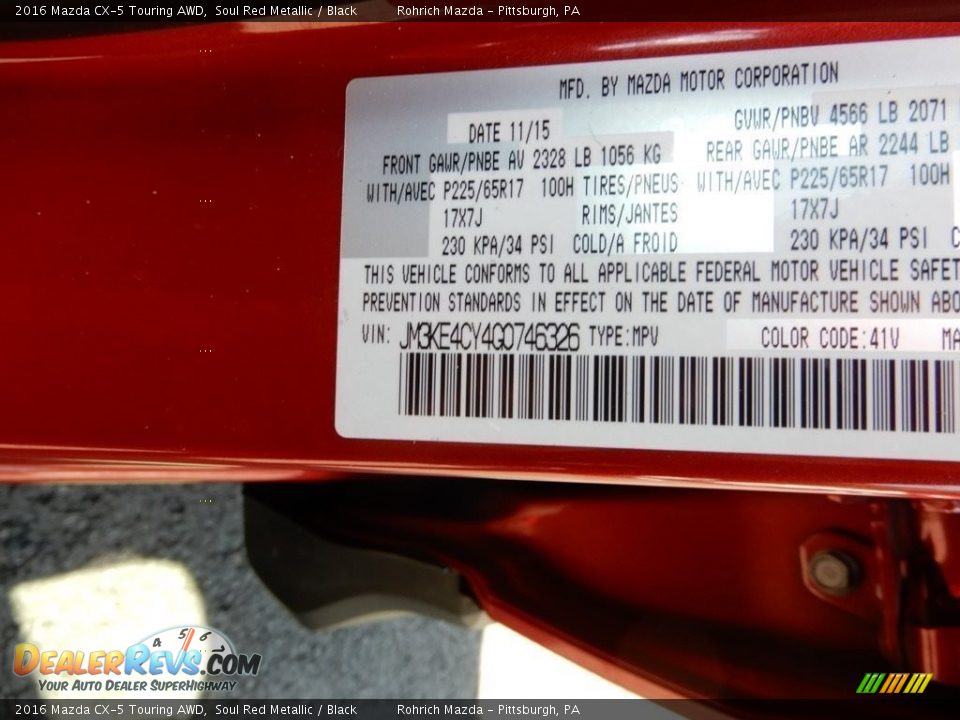 2016 Mazda CX-5 Touring AWD Soul Red Metallic / Black Photo #27