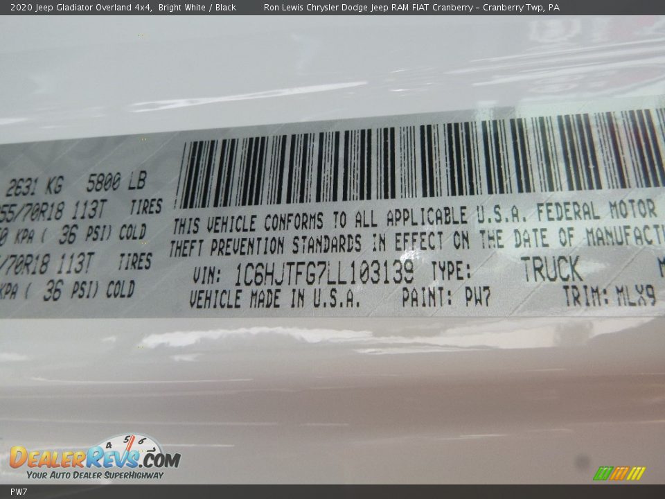 Jeep Color Code PW7 Bright White