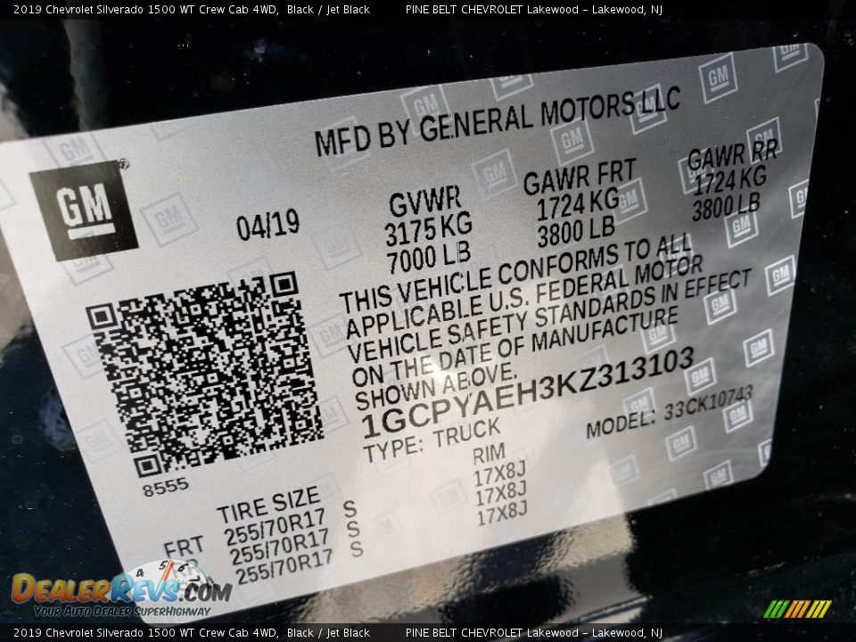 2019 Chevrolet Silverado 1500 WT Crew Cab 4WD Black / Jet Black Photo #9