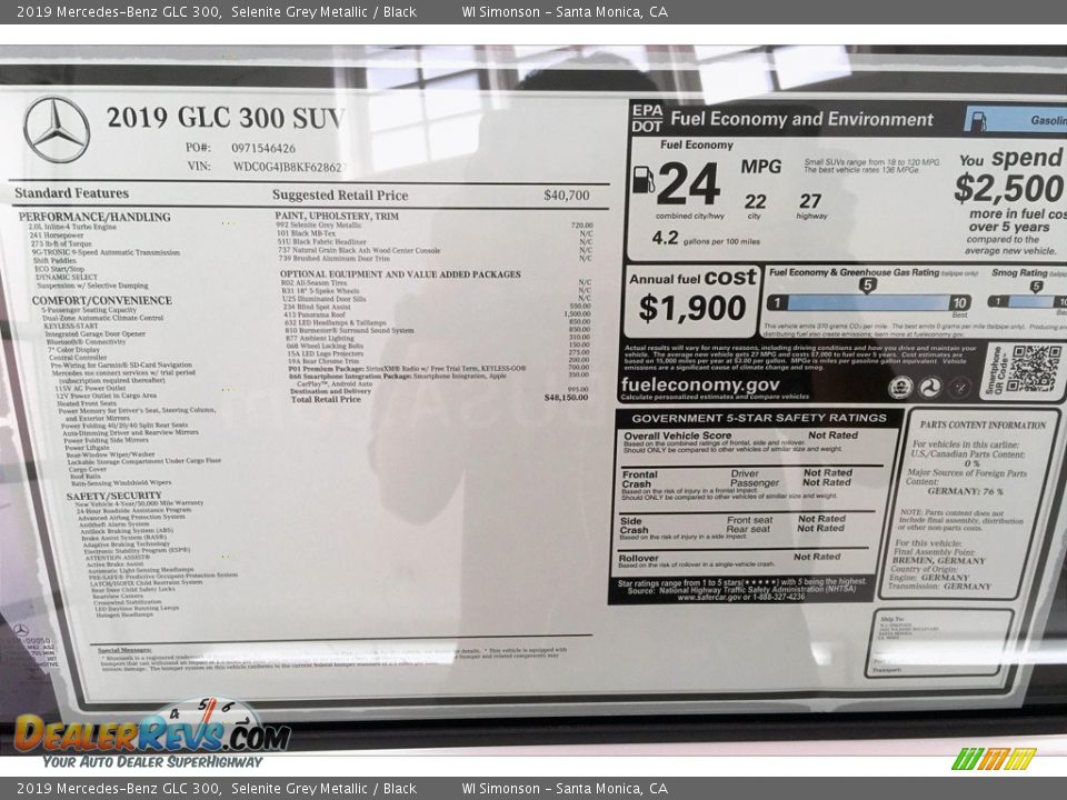 2019 Mercedes-Benz GLC 300 Selenite Grey Metallic / Black Photo #10