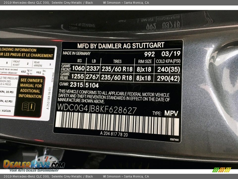 2019 Mercedes-Benz GLC 300 Selenite Grey Metallic / Black Photo #11