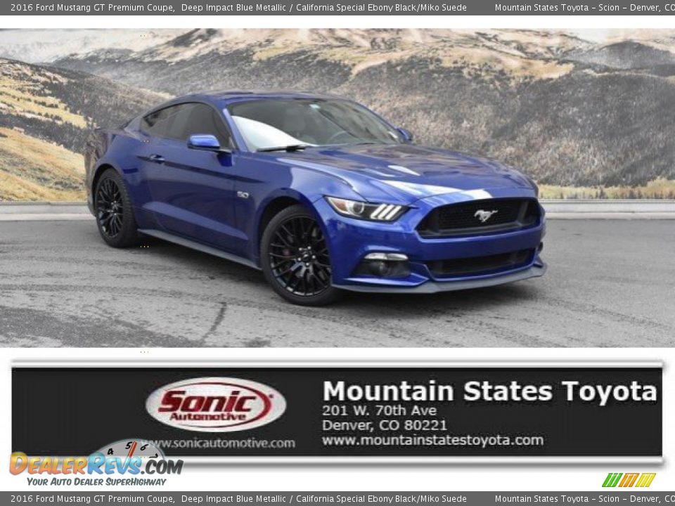 2016 Ford Mustang GT Premium Coupe Deep Impact Blue Metallic / California Special Ebony Black/Miko Suede Photo #1
