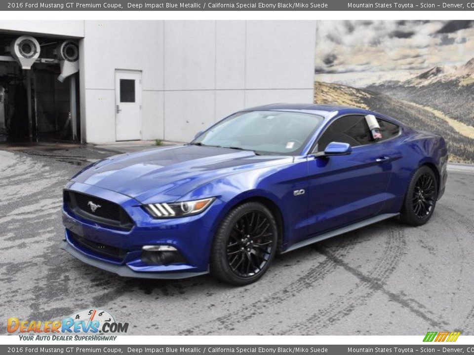 2016 Ford Mustang GT Premium Coupe Deep Impact Blue Metallic / California Special Ebony Black/Miko Suede Photo #2
