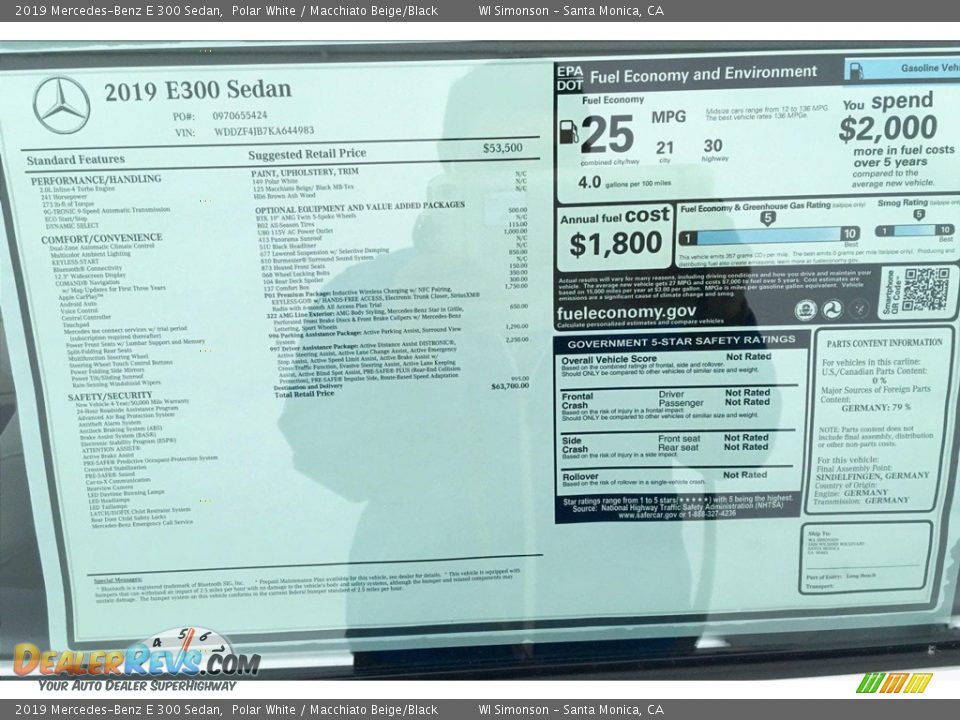 2019 Mercedes-Benz E 300 Sedan Polar White / Macchiato Beige/Black Photo #10